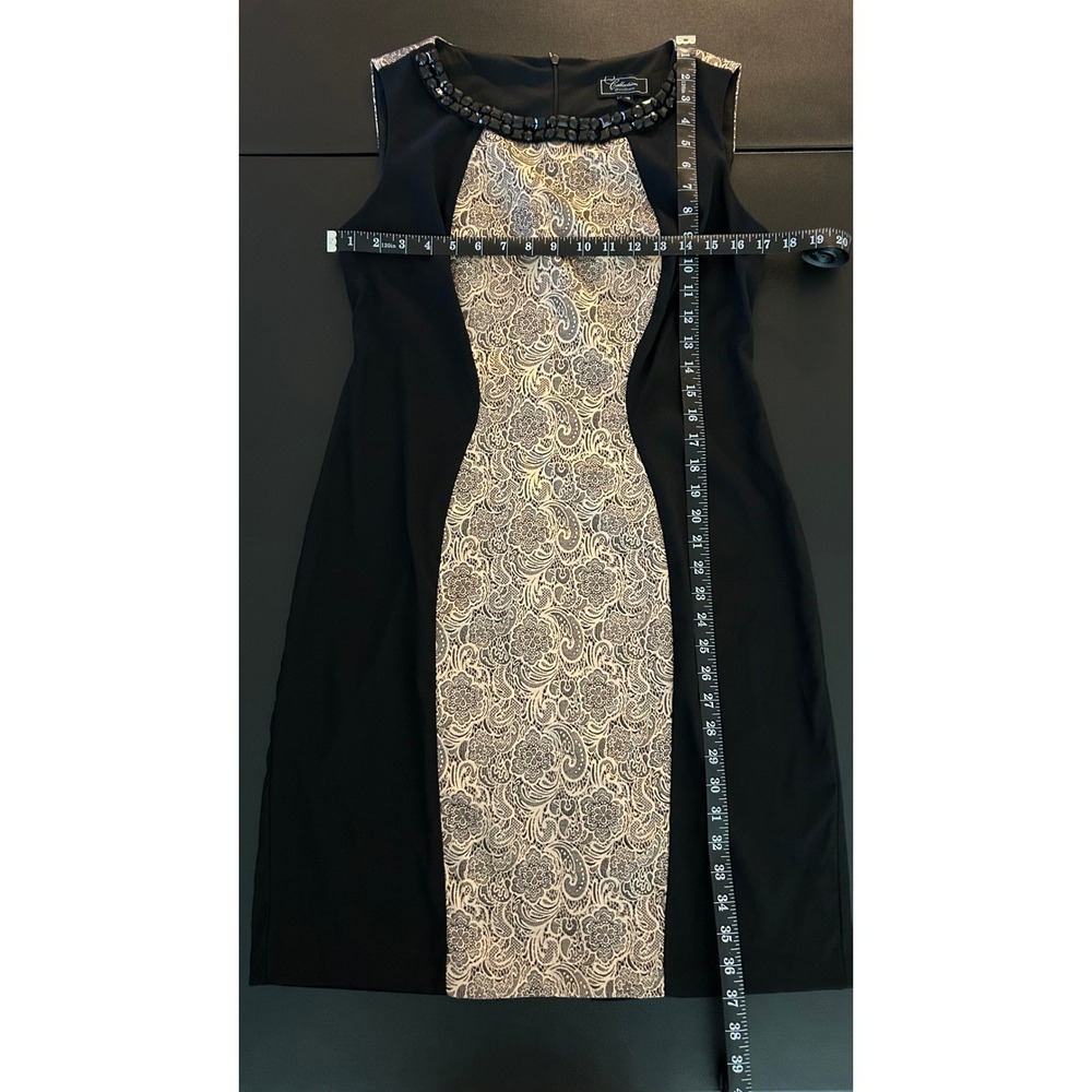Dressbarn Collection Black Gold Paisley Beaded Sheath Dress Petite 12 1412 - Picture 4 of 9